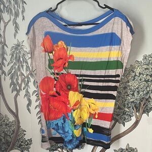 Vintage Desigual Floral Striped Women's Top. Medium